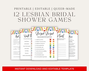 Lesbian Bridal Shower Games, Editable Canva Template and Instant Download Bundle, Two Brides Wedding Shower, LGBTQ Wedding Celebration Games