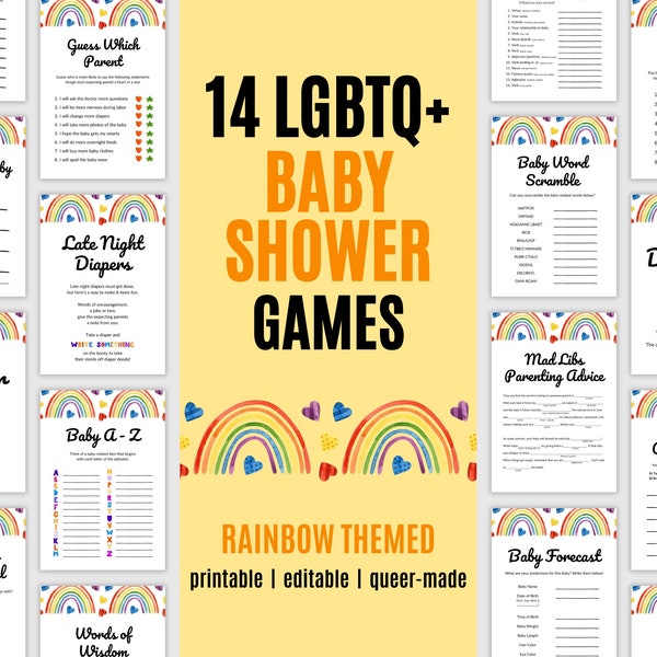 Queer Baby Shower Games with Rainbow Design, Lesbian Baby Shower Games, Gay Baby Shower Games, LGBTQ Baby Sprinkle Games