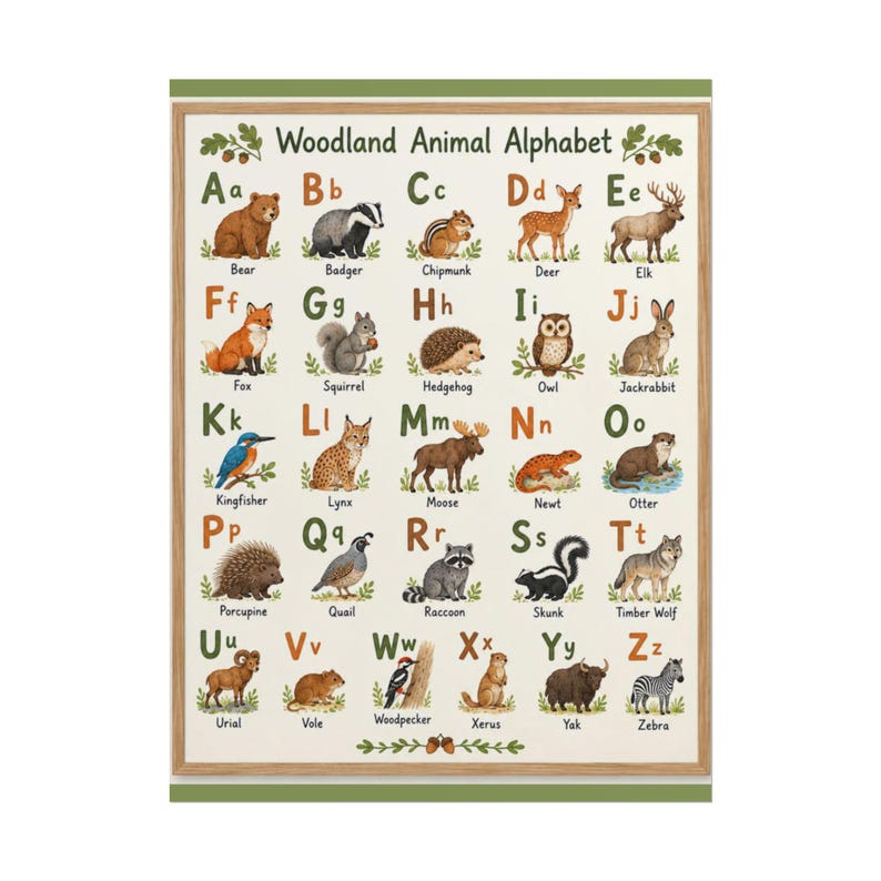 Woodland Animal Alphabet Rolled Poster | Nursery Wall Art, Kids Room ...