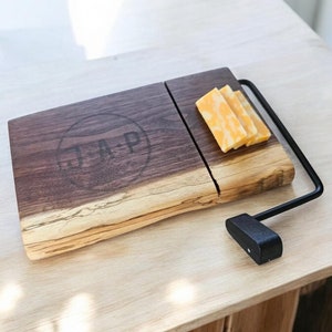 Handmade Live Edge Cheese Slicer Made from Walnut. Perfect gift for a bridal shower, Mother&#39;s Day, or any occasion! Board Butter included!