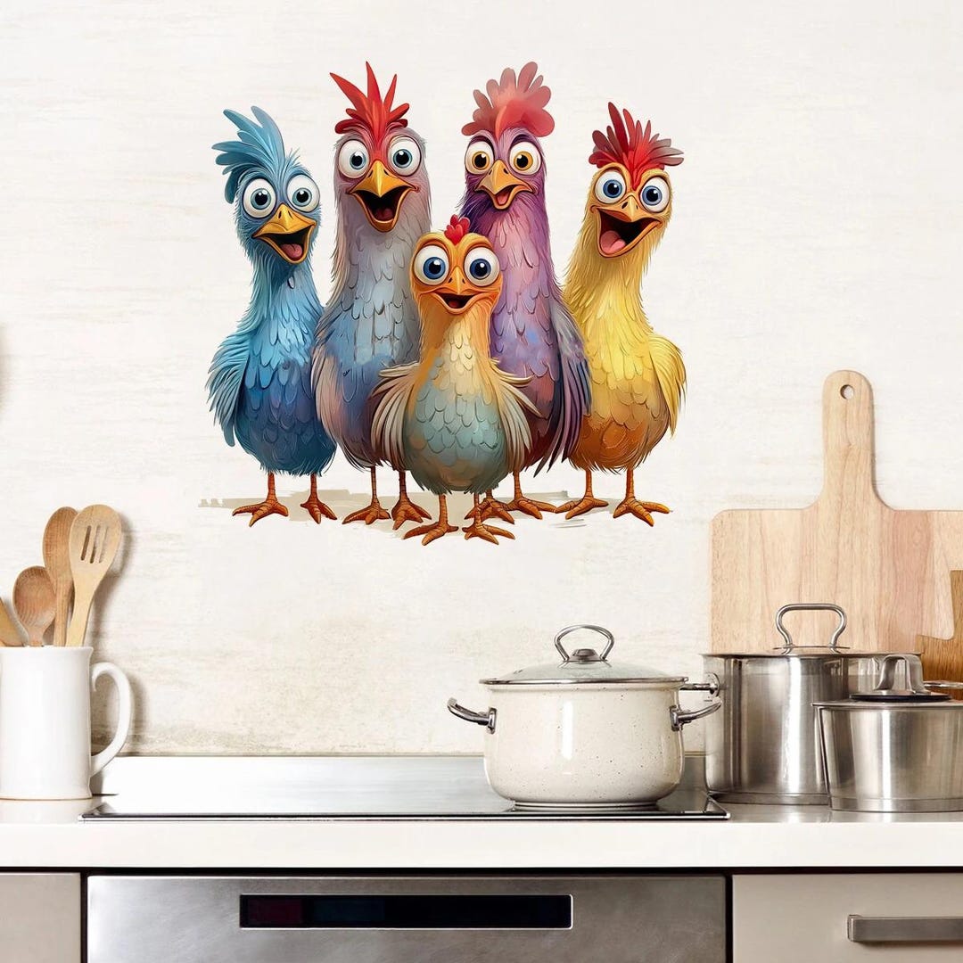 Cute & Colorful Funny Chicken Wall Stickers — Farmhouse Kitchen Decor ...