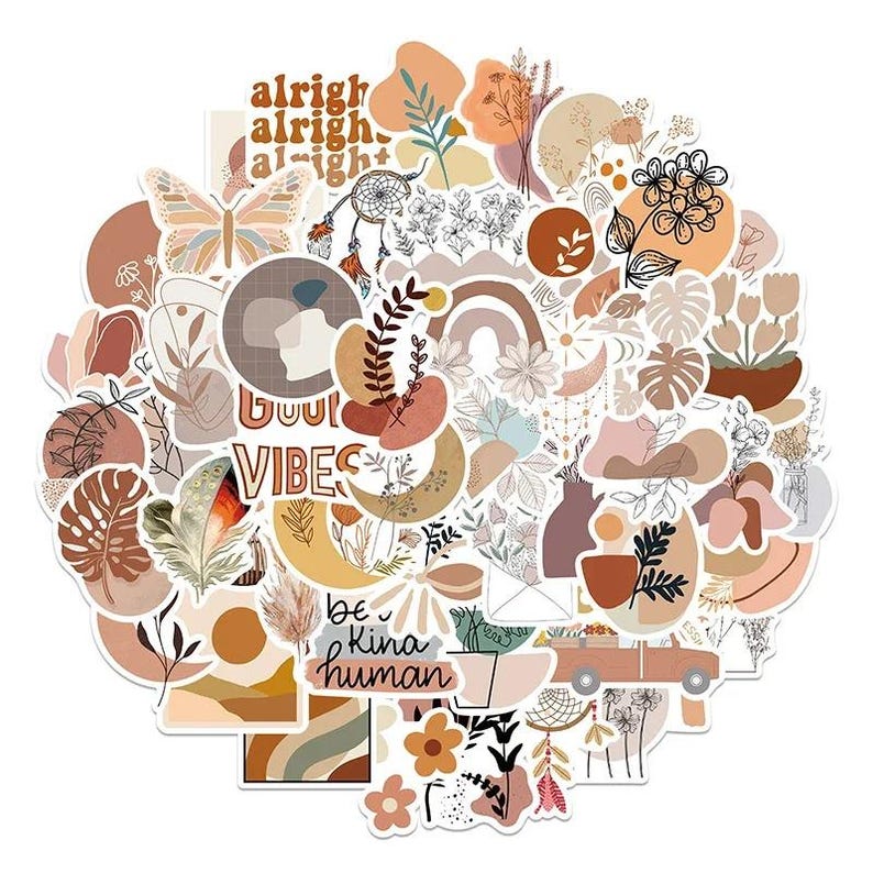 10/30/50PCS Kawaii Bohemian Flower Sticker Pack Aesthetic Floral PVC ...