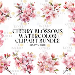 20 Cherry blossom Clipart, JPGs, High Quality, Digital Download, Card Making, Mixed Media, Digital Paper Craft, Watercolor clipart, Flowers
