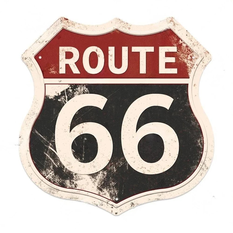 Vintage Route 66 Metal Tin Sign – Rustic Shield Wall Decor for Garage ...