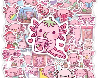 Kawaii Axolotl Stickers | Cute Cartoon Animal Waterproof Vinyl Decals for Kids, Scrapbooks, Laptops, Phones, Luggage & DIY Crafts