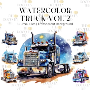 watercolor truck 12 clipart PNG bundle, commercial use, digital download, transparent, digital planner, Sublimation, Home décor, vehicles