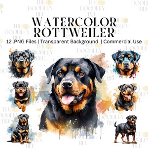 Watercolor Rottweiler Clipart, 12 High Quality PNGs, Digital Planner, Watercolor Rottweiler, Card Making Journaling, Digital Download, print