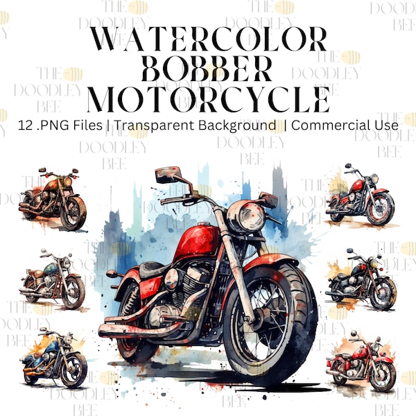 Watercolor Bobber motorcycle Clipart, 12 PNG , Dynamic Rider Pose, Instant Digital Download, Ideal for Creative Projects, Sports Theme, Deco