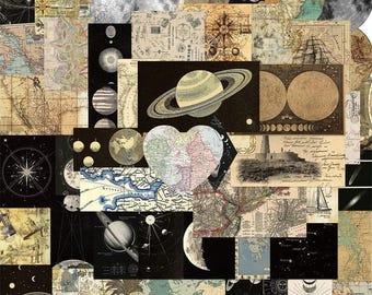 10/30/50PCS Vintage Planet Map Stickers Aesthetic PVC Space & Map Stickers for Kids Scrapbooking, Korean Stationery, DIY Journaling Supplies