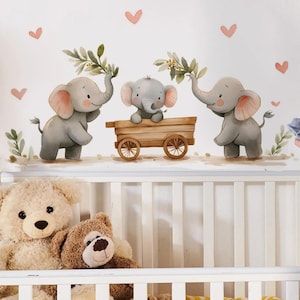 Children&#39;s Room Wall Sticker Watercolor Cute Elephant Heart Wall Stickers – Nursery & Kids Room Vinyl Decal for Bedroom Home Decor