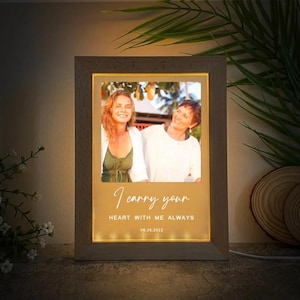 Cadre photo en bois personnalisé veilleuse photo personnalisée lampe LED cadeau unique pour maman, papa, famille, cadeau de vacances d&#39;anniversaire petit ami