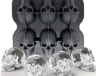 3D Skull Ice Mold 4 to 6 Cell BPA-Free Silicone Ice Ball Tray for Cocktails, Whiskey, Parties & Halloween Drinks Horror-Style Ice Cube Maker
