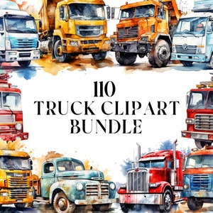 110 truck Watercolor Clipart bundle for commercial use - Instant download -watercolor/clipart/monster truck/fire, dump truck, construction