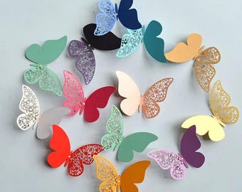 Children's Room Sticker 12-Piece Multicolor Half-Hollow 3D Butterfly Wall Decals Elegant Stickers for Home, Wedding, Party & Room Decoration