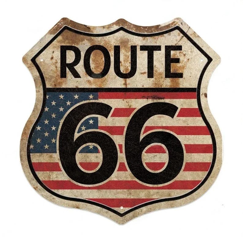 Route 66 Tin Sign – Vintage USA Shield Metal Wall Art Plaque for Garage ...