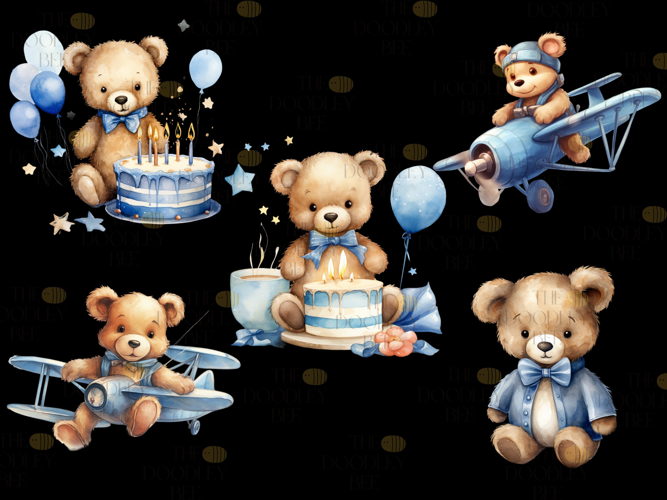 Watercolor Teddy Bear Clip Art Clipart Pack, Baby Shower for a Boy ...