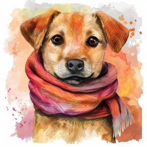 12 imágenes prediseñadas de perros y bufandas, JPG de alta calidad, descarga digital, fabricación de tarjetas, imágenes prediseñadas de animales, artesanía de papel digital, uso comercial
