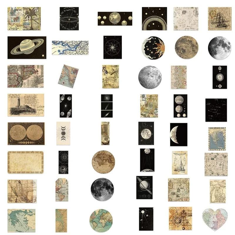 10/30/50PCS Vintage Planet Map Stickers Aesthetic PVC Space & Map ...