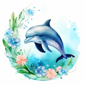 Lot de 12 cliparts dauphins aquarelles, téléchargement numérique, papier numérique, agenda numérique, téléchargement immédiat, impressions numériques