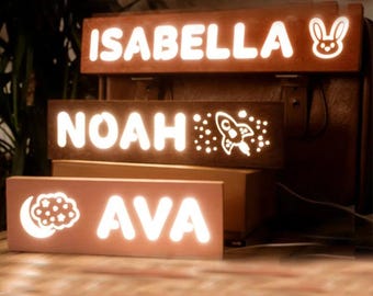 Personalized LED Night Light – Custom Name Lamp with Stars & Moon, Kids Bedroom or Nursery Decor, Baby Shower or Holiday Gift