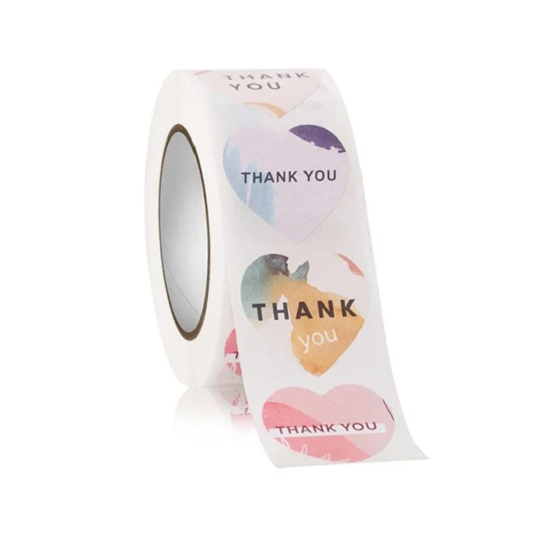 100–500pcs Heart “thank You” Stickers for Business | Small Roll Pack ...