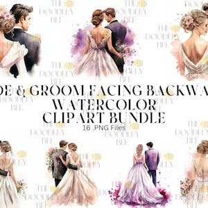 16 mariée et le marié dans le dos des cliparts, des cliparts PNG pour le jour du mariage, des cliparts mariage, des cliparts Just Married, des mariés Png, numérique PNG