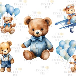 Watercolor Teddy Bear Clip Art Clipart Pack, Baby Shower for a Boy ...