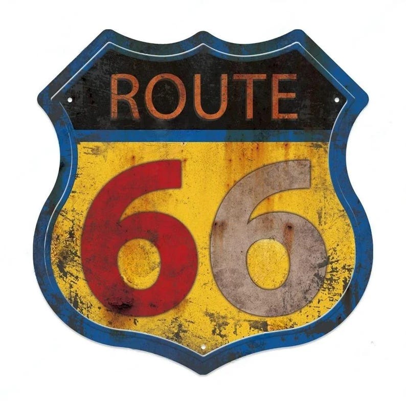 Route 66 Tin Sign – Vintage USA Shield Metal Wall Art Plaque for Garage ...