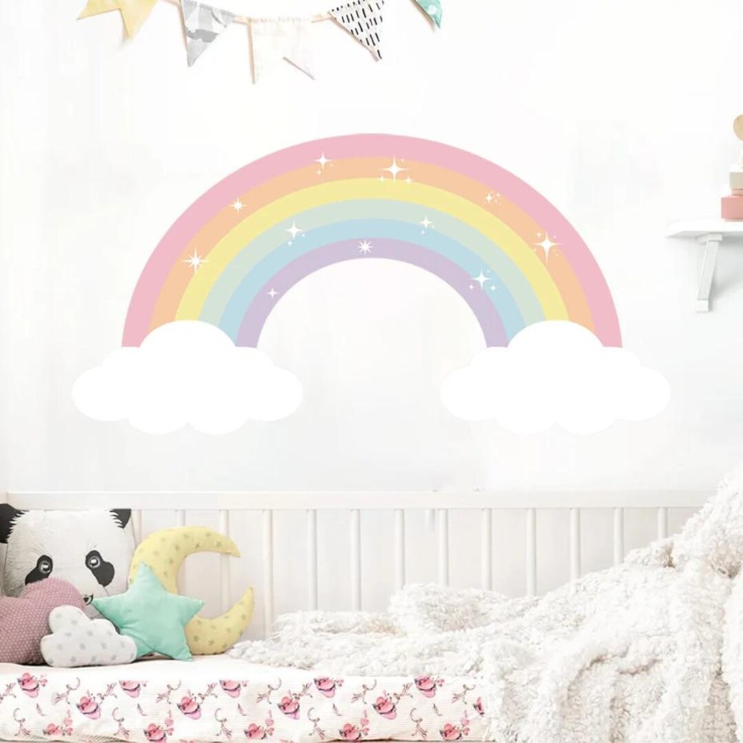 Pastel Rainbow & Cloud Wall Decal – Vinyl Sticker for Baby Girl Nursery ...