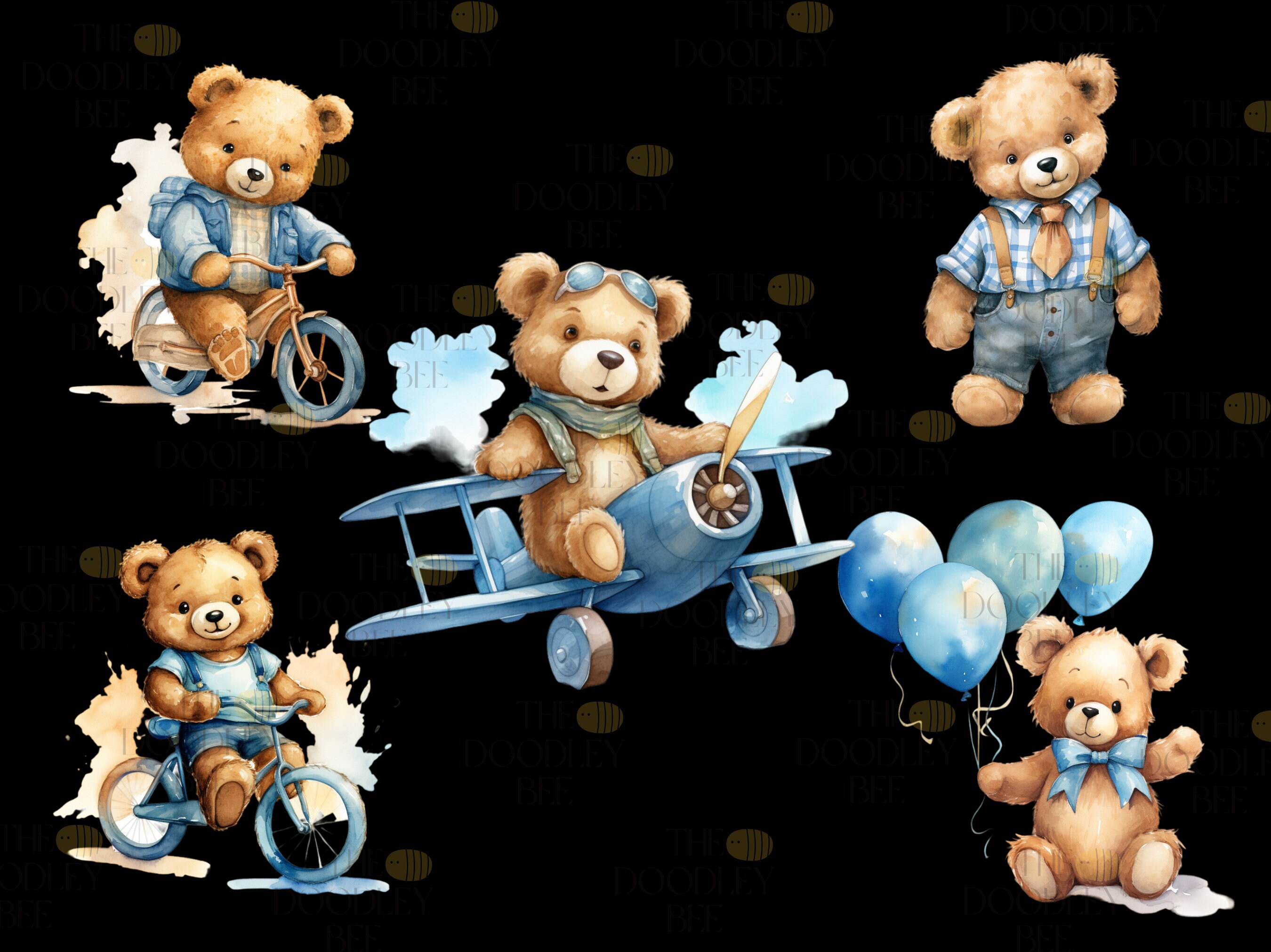 Watercolor Teddy Bear Clip Art Clipart Pack, Baby Shower for a Boy ...