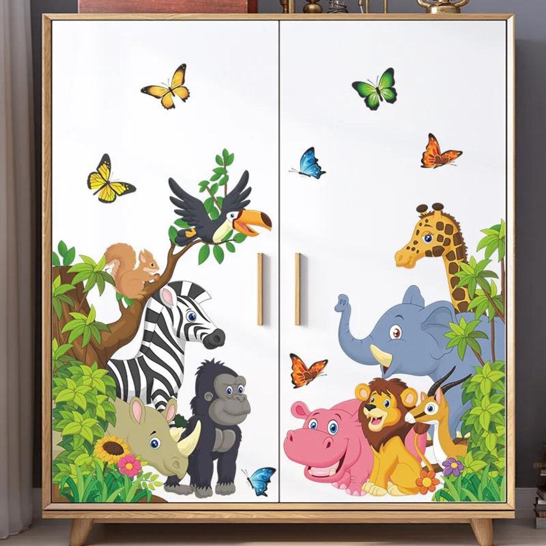 Cartoon Forest Animal Party Wall Stickers – Removable Vinyl Mural ...