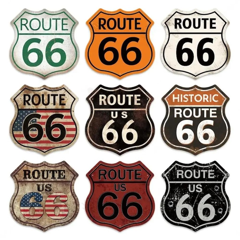 Route 66 Tin Sign – Vintage USA Shield Metal Wall Art Plaque for Garage ...