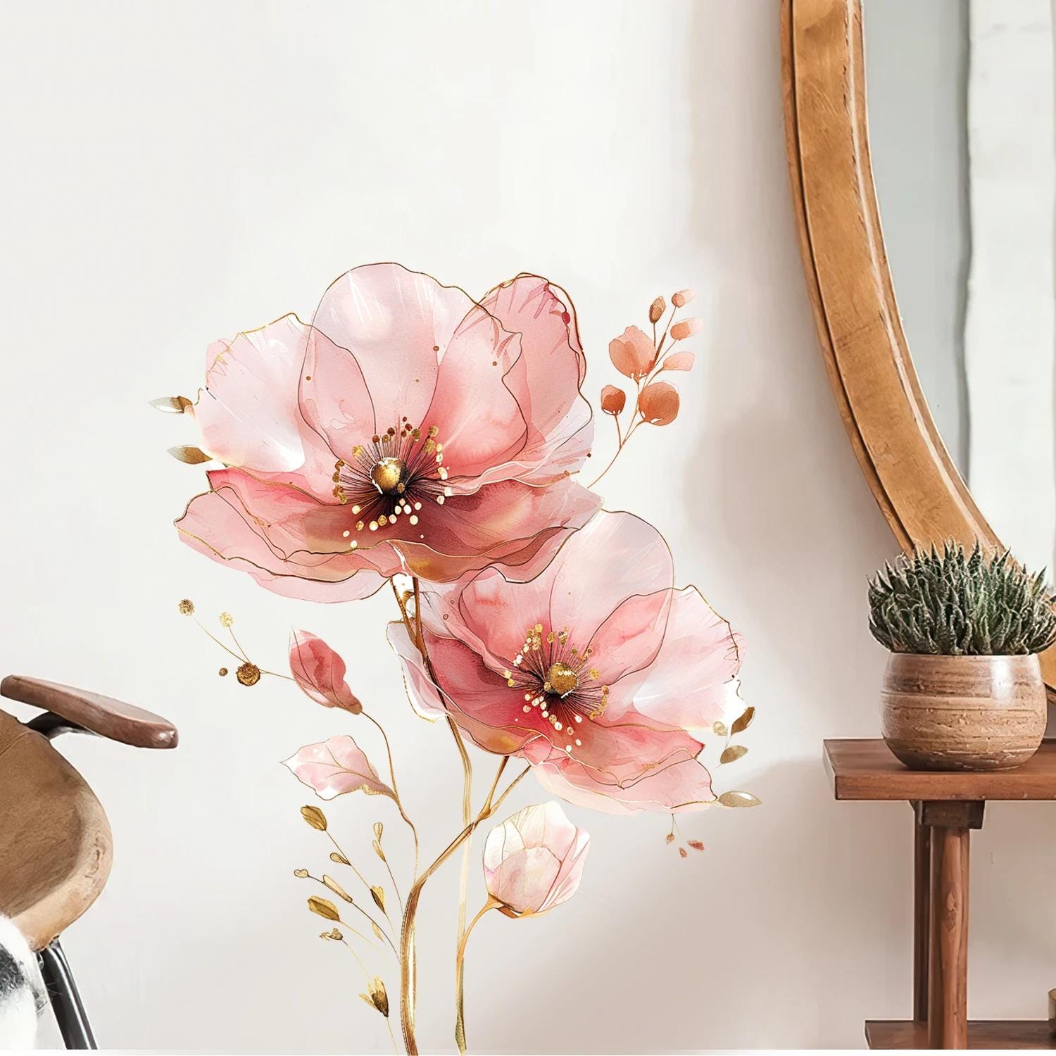 Autocollant Mural Fleurs Rouges - Décoration Chambre/salon - PVC Amovible