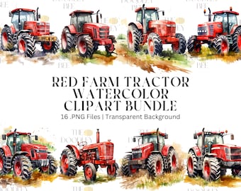 16 red farm tractor clipart PNG bundle for commercial use - instant download - high resolution - transparent background - printable