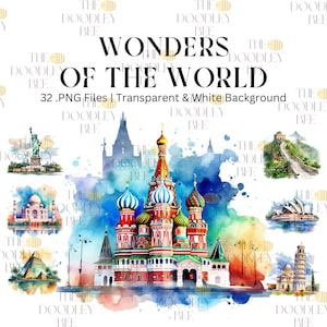 Watercolor Cityscape around the World Clipart, clipart bundle, commercial use digital download, instant download, digital planner, printable