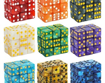 16mm マーブル模様のアクリル製 D6 ダイスセット – DND、RPG、テーブルゲーム、ボードゲーム、数学教育に最適な6面ゲームダイス