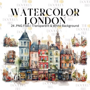 The Magic of London, A Water color Clipart Pack of Famous City Sights , 24 London Clipart, London illustration images, commercial use, deco