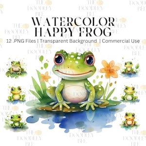 Aquarelle Cute Baby Frog clipart, 12 clipart bundle, utilisation commerciale, téléchargement numérique, téléchargement instantané, art imprimable, haute résolution,