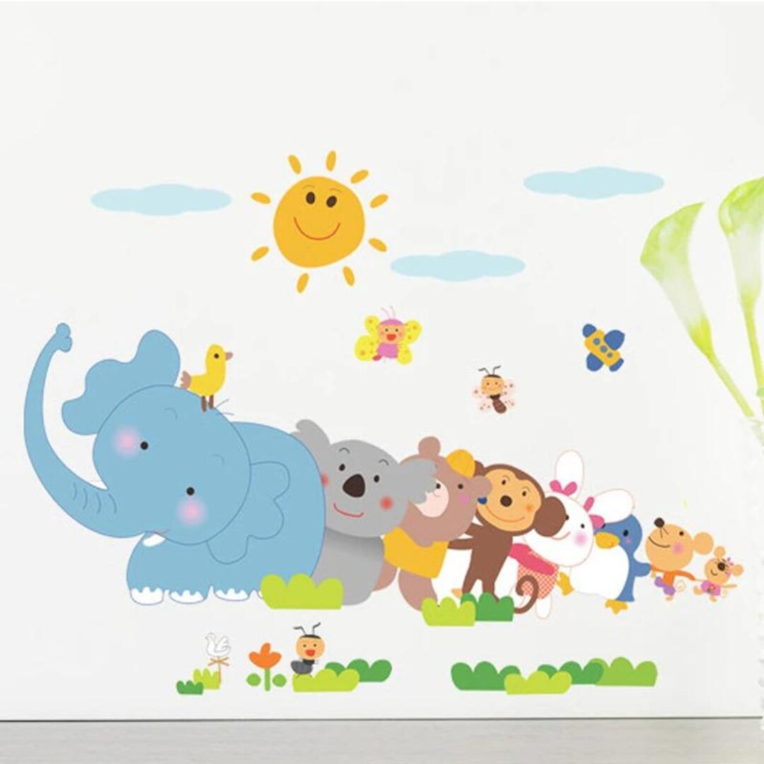 Happy Cartoon Zoo Animals Wall Stickers – Removable DIY Art Decals ...