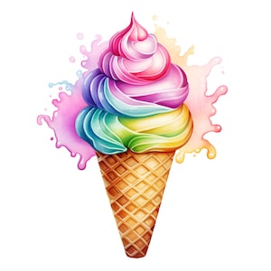 Watercolor dessert clipart, 10 Rainbow ice cream clipart, Unicorn cake clipart, Sweets clipart Donut png Scrapbook, Junk journal Card making