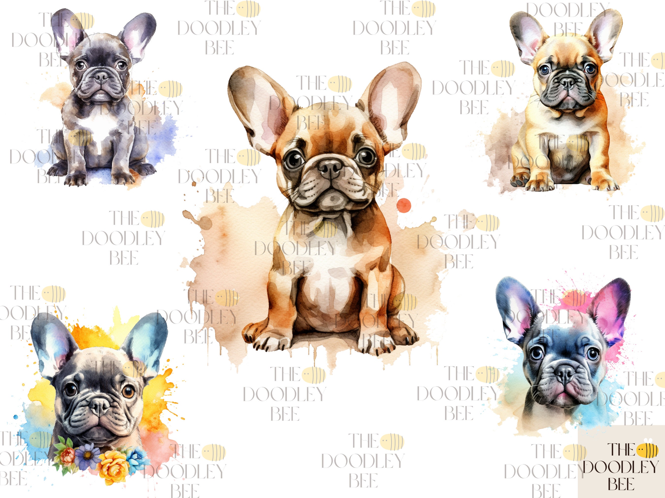 40 Cute Puppy Watercolor Clipart PNG Bundle, Commercial Use, Digital ...