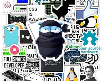 Developer Programming Stickers | Coding Language Logos, GitHub, Go, Python, Linux Waterproof Vinyl Decals for Laptops, Phones & Tech Gear
