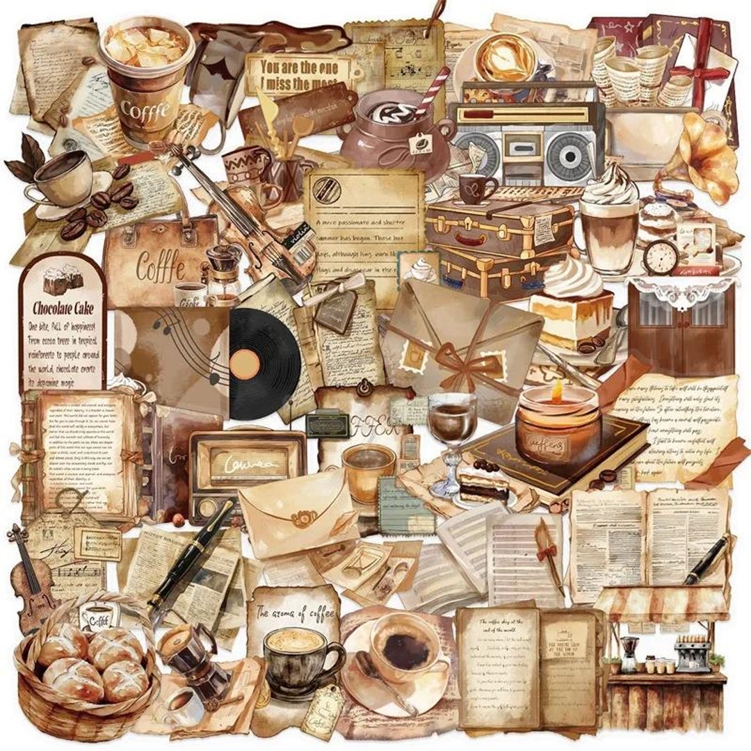 50PCS Vintage Coffee Letter Stickers Aesthetic PET Transparent Stickers ...