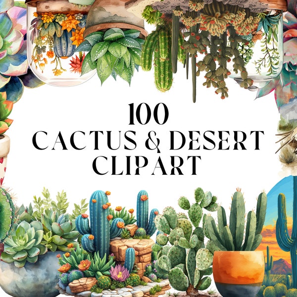 100 Cactus and Desert clip arts (desert cactus, cacti, succulent, funny cactus, floral, png, christmas cactus, nature, rainbow cacti, PNG