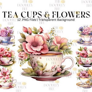 Aquarell Teetasse Clipart, 12 Teeparty Clipart Bundle süße japanische Teetasse Clipart, Teeliebhaber png, Blumen Clipart, Scrapbook, Kartenherstellung