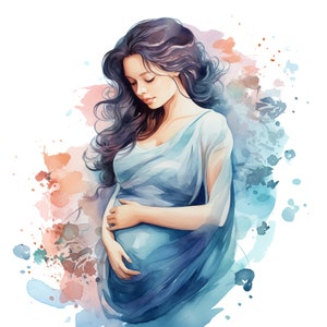 22 clipart de aquarela de senhora grávida PNG uso comercial, download instantâneo, aquarela, mulheres grávidas, chá de bebê, Maternidade, Gravidez