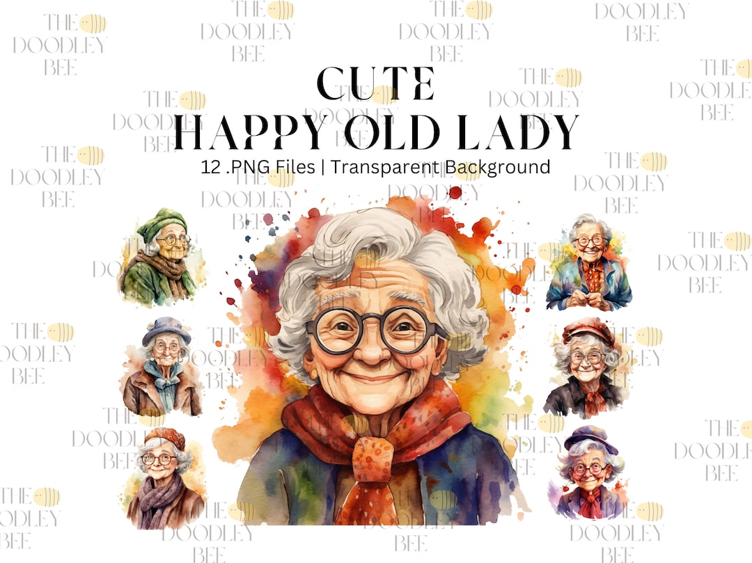 Watercolor Cute Happy Old Lady Clipart Bundle 12 Digital - Etsy