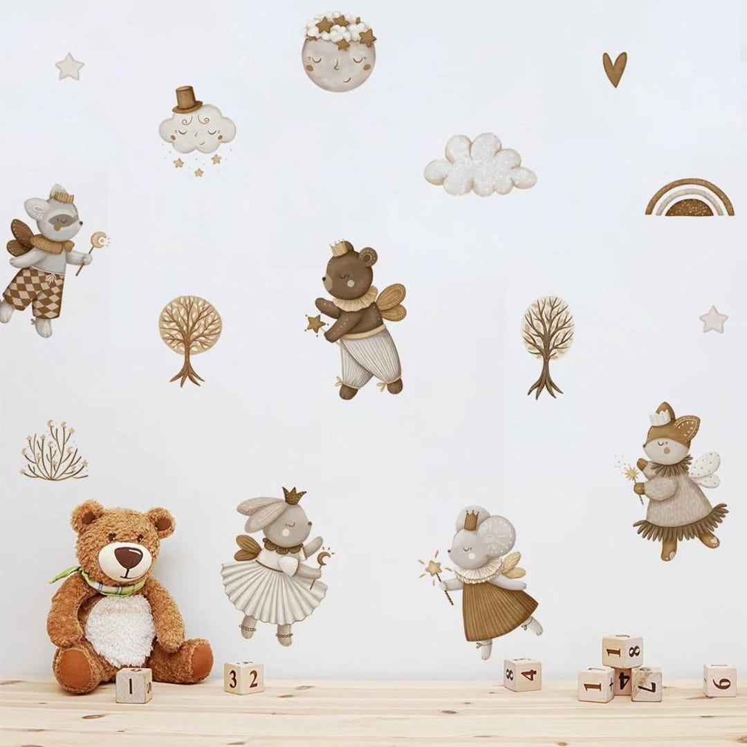 Boho Watercolor Bunny & Bear Wall Stickers Cartoon Animal Decals for ...