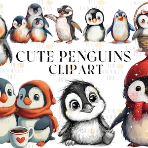 Imágenes prediseñadas de pingüino bebé acuarela, 10 JPG de alta calidad, arte infantil, descarga digital, fabricación de tarjetas, imágenes prediseñadas de animales lindos, artesanía de papel digital