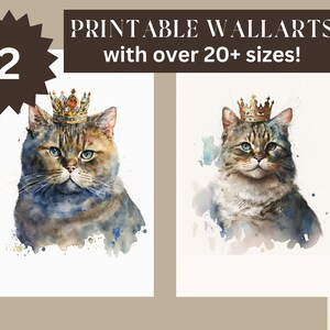 TWO(2) Watercolor digital painting of a kittens with crows- painting/watercolor/Cute Kittens/ cats lovers/printable digital art/Kitten art